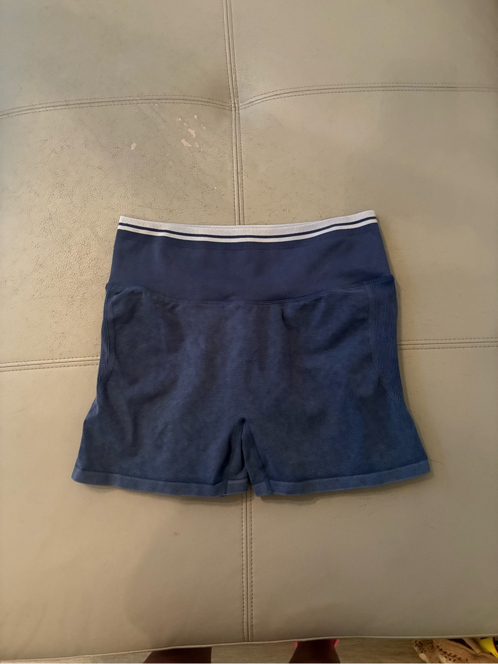 Fabletics Navy High-Rise Athletic Shorts with White-Trim Waistband